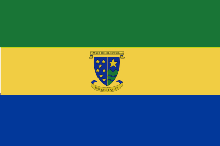 The flag of St. Anne's College (fondly known as the flag of Green, Gold and Blue)